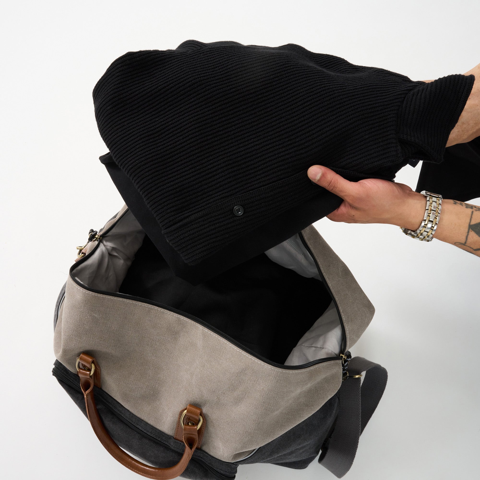 Dallas Two-tone Premium Canvas and Leather Weekend Bag - Woodstock Leather