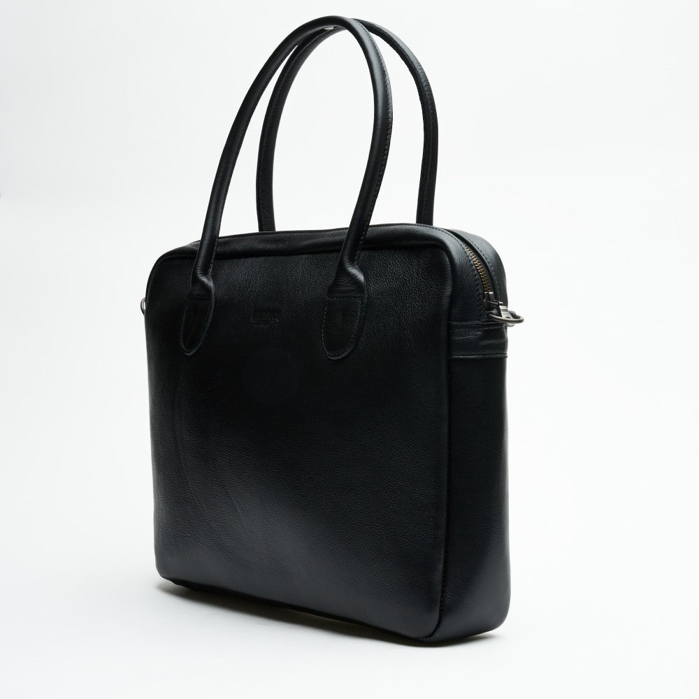 Side view of 15" Genuine Leather Laptop Bag - Black | Woodstock Leather