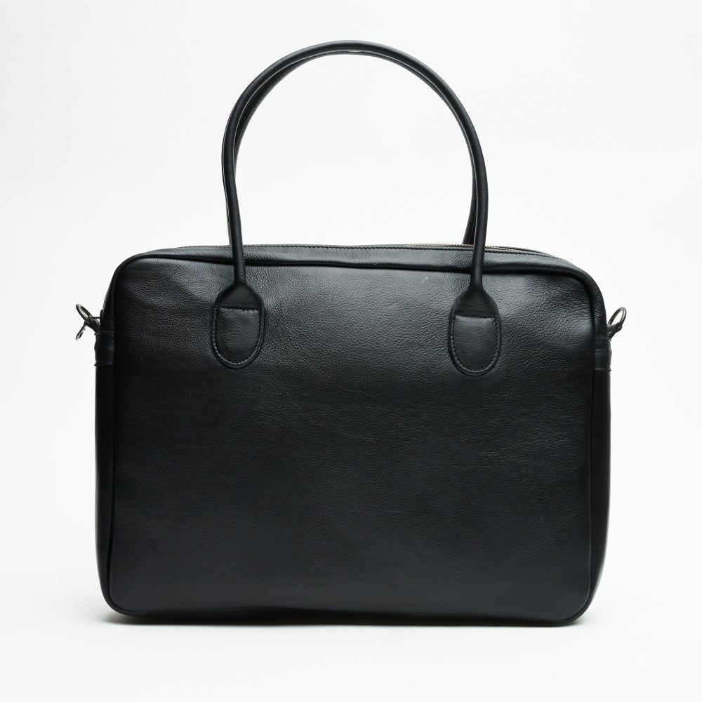 Back view of 15" Genuine Leather Laptop Bag - Black | Woodstock Leather  without detachable strap