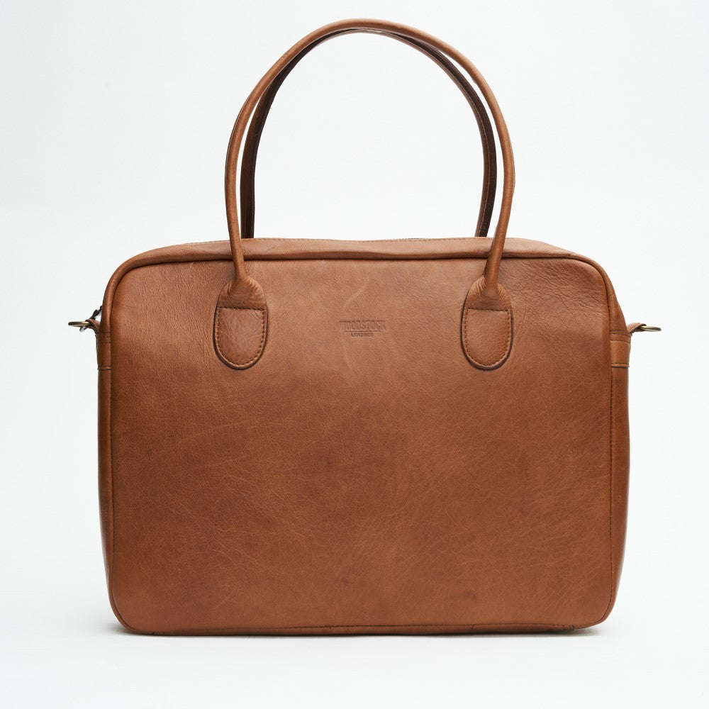 Full view of 15" Genuine Leather Laptop Bag - Pecan | Woodstock Leather without detachable strap