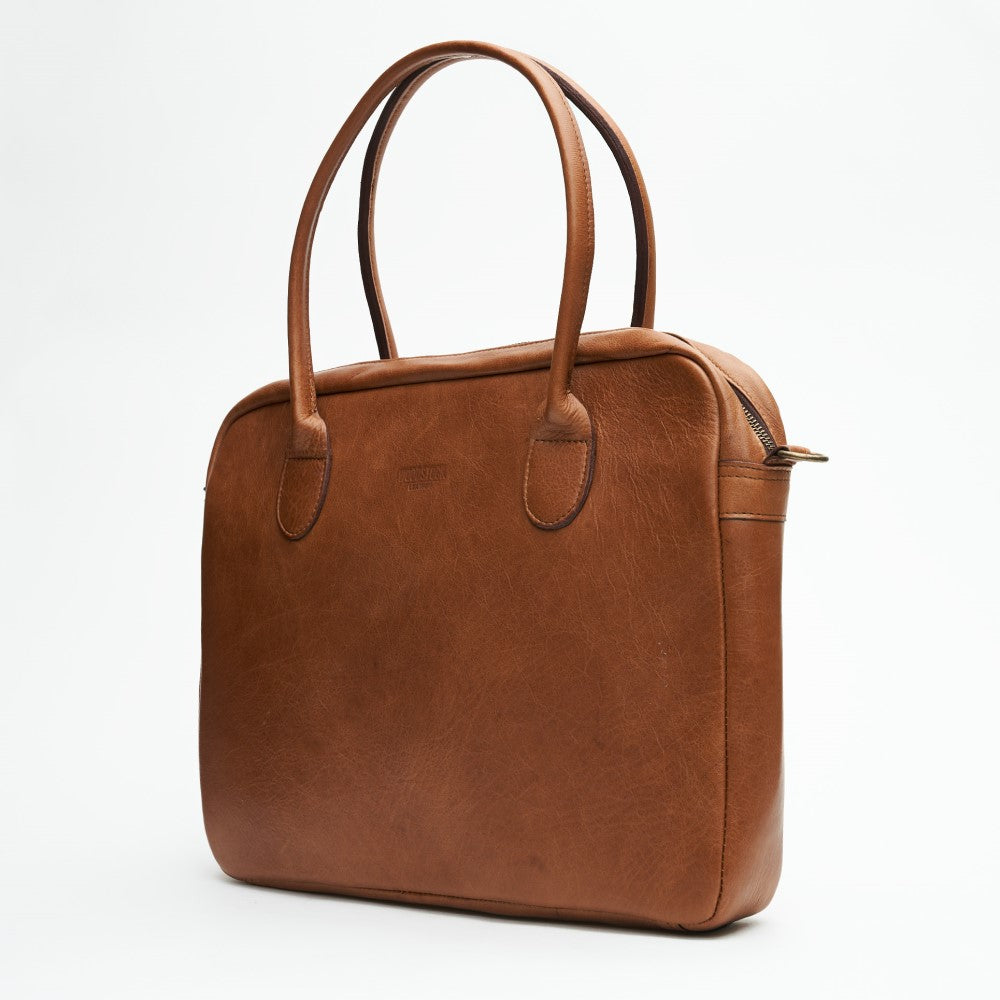 Side view of 15" Genuine Leather Laptop Bag - Pecan | Woodstock Leather
