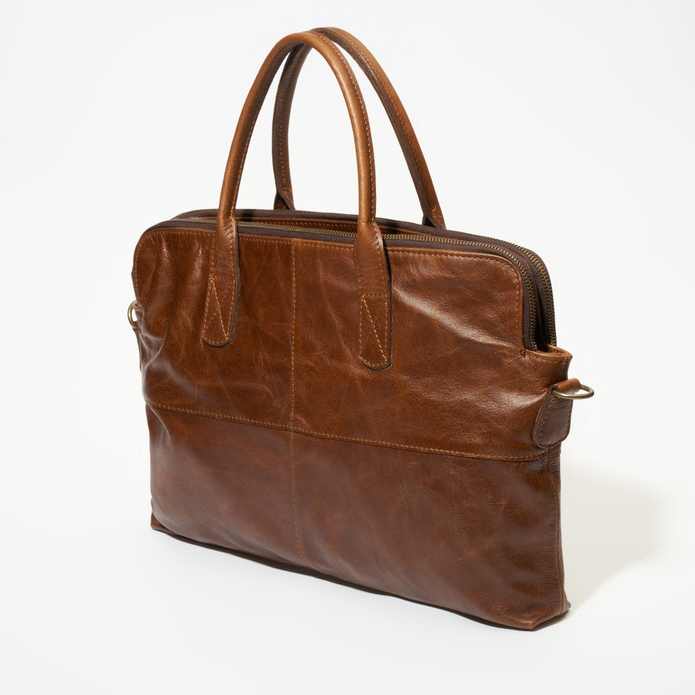 Exterior front and side view of Laptop Bag-Pecan