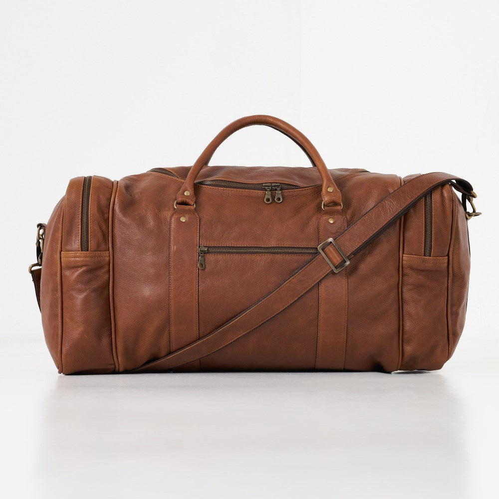 Full front view of Finn Old School Duffel Bag - Pecan