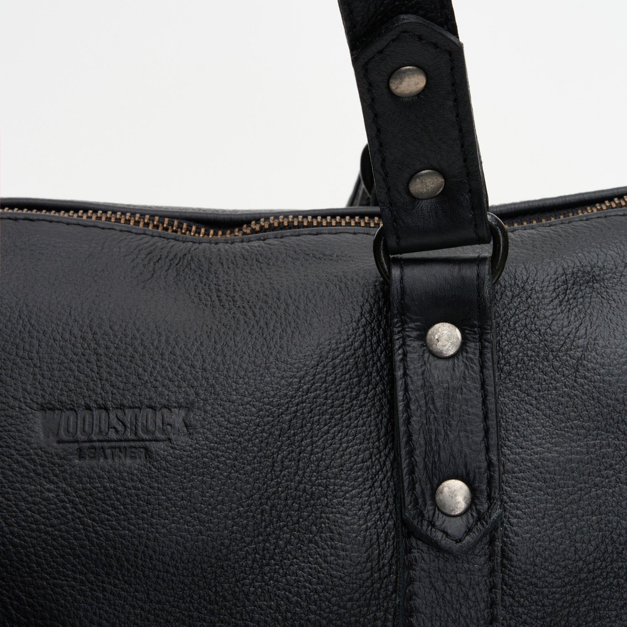 Strap detail on Black Genuine Leather Freya Shoulder Hand Bag with Sling | Woodstock Leather