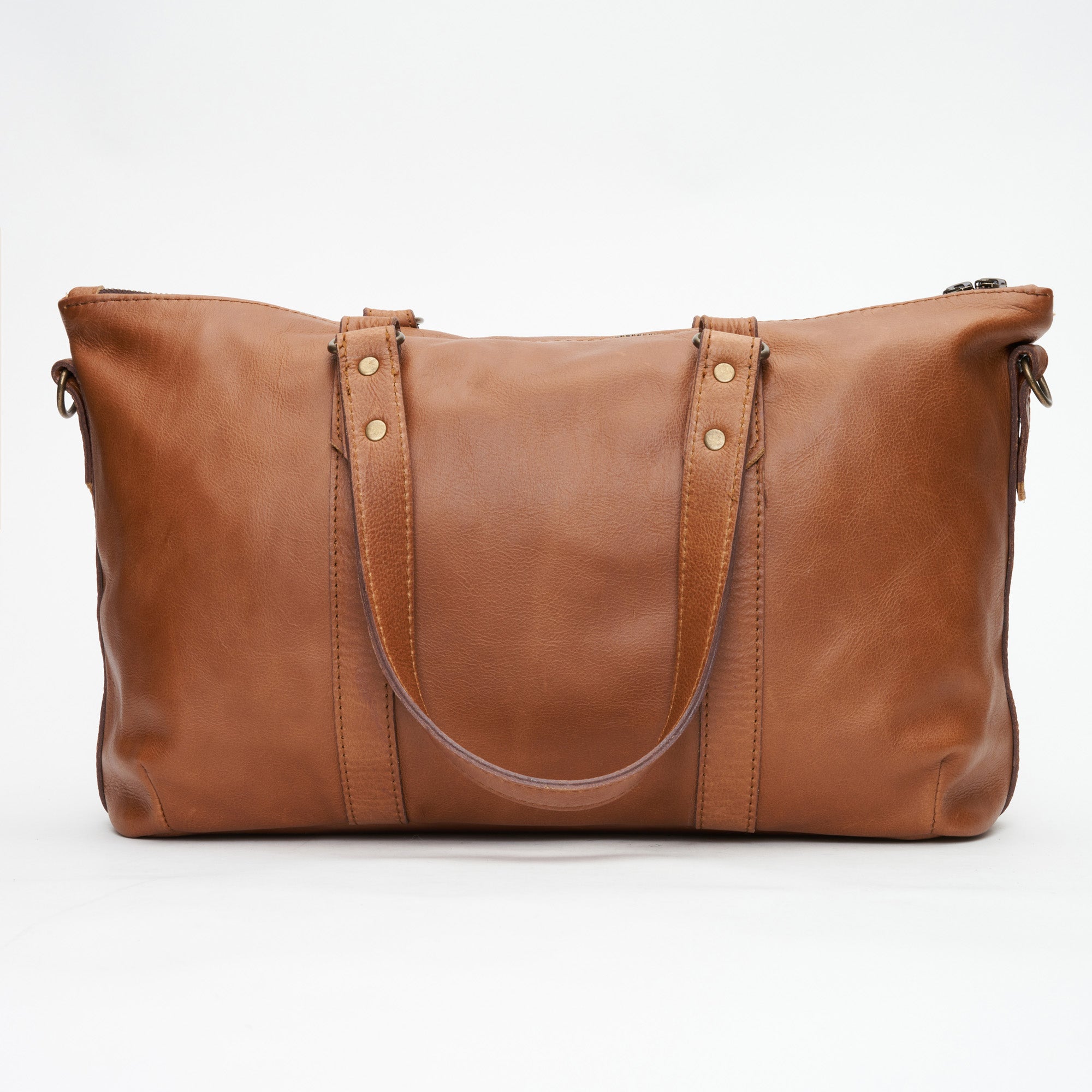 Back view of Pecan Genuine Leather Freya Shoulder Hand Bag with Sling | Woodstock Leather