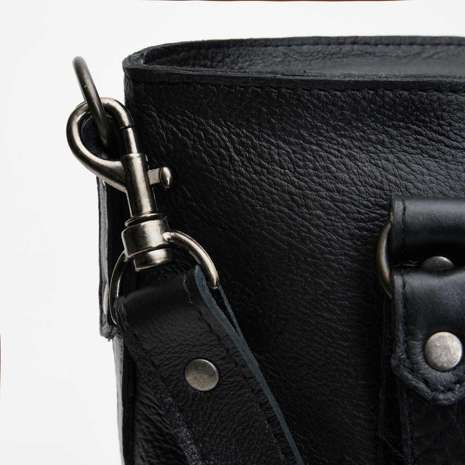 Strap detail for Black Genuine Leather Longline Essie Sling Handbag with Laptop Compartment | Woodstock Leather