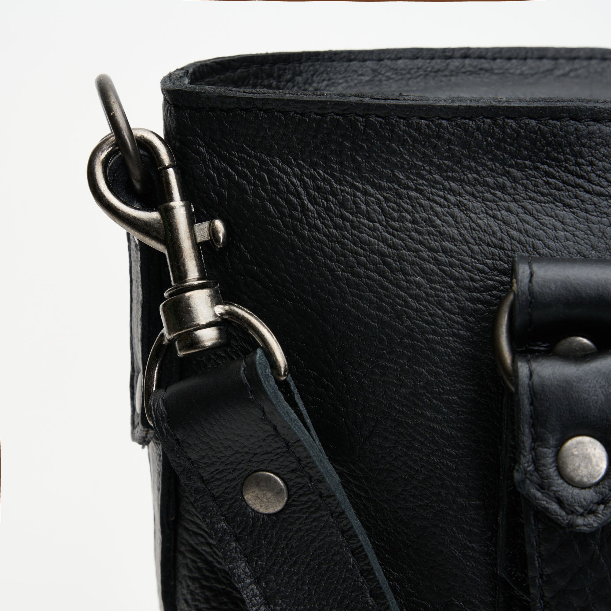 Strap detail for Black Genuine Leather Longline Essie Sling Handbag with Laptop Compartment | Woodstock Leather
