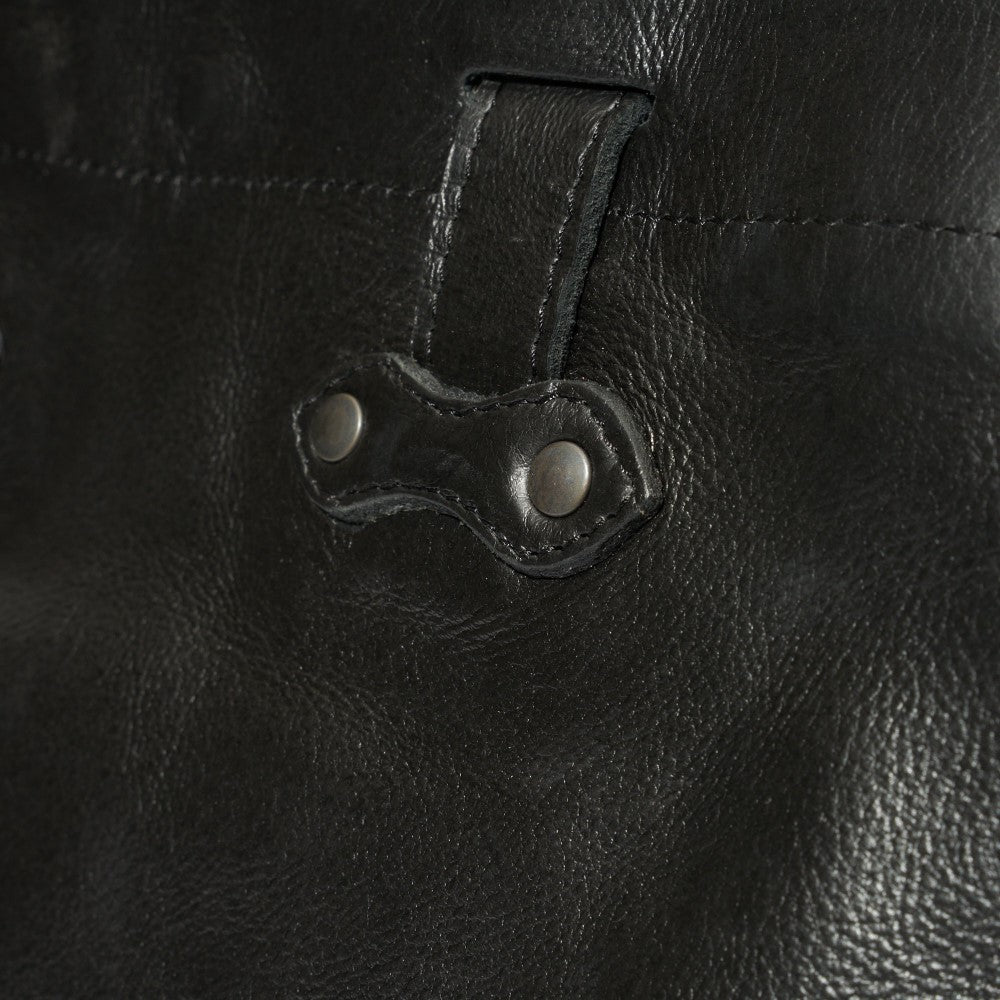 Front view of strap attachment on Haley Backpack-Black