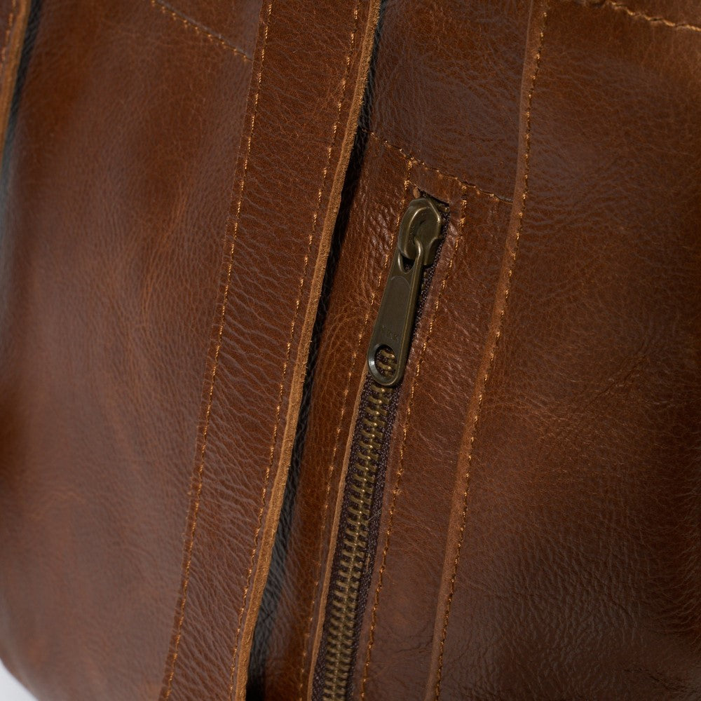 Back view with brass zipper - Haley Backpack-Pecan