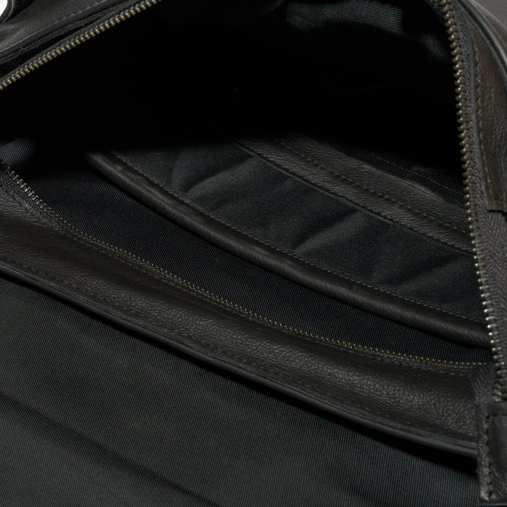 Interior view of divider and zipper compartment on Peyton 15" Laptop Backpack - Black