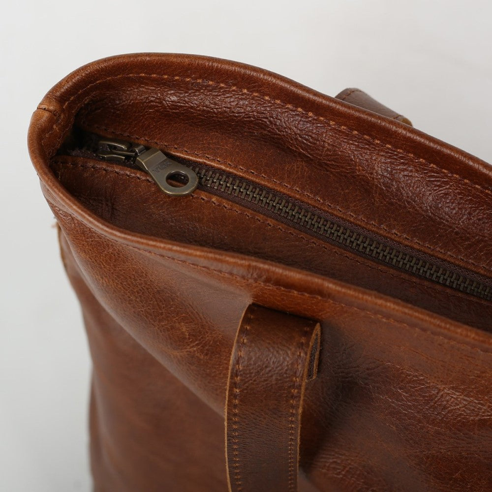 Top view of closed Sierra Soft Tote Bag - Pecan