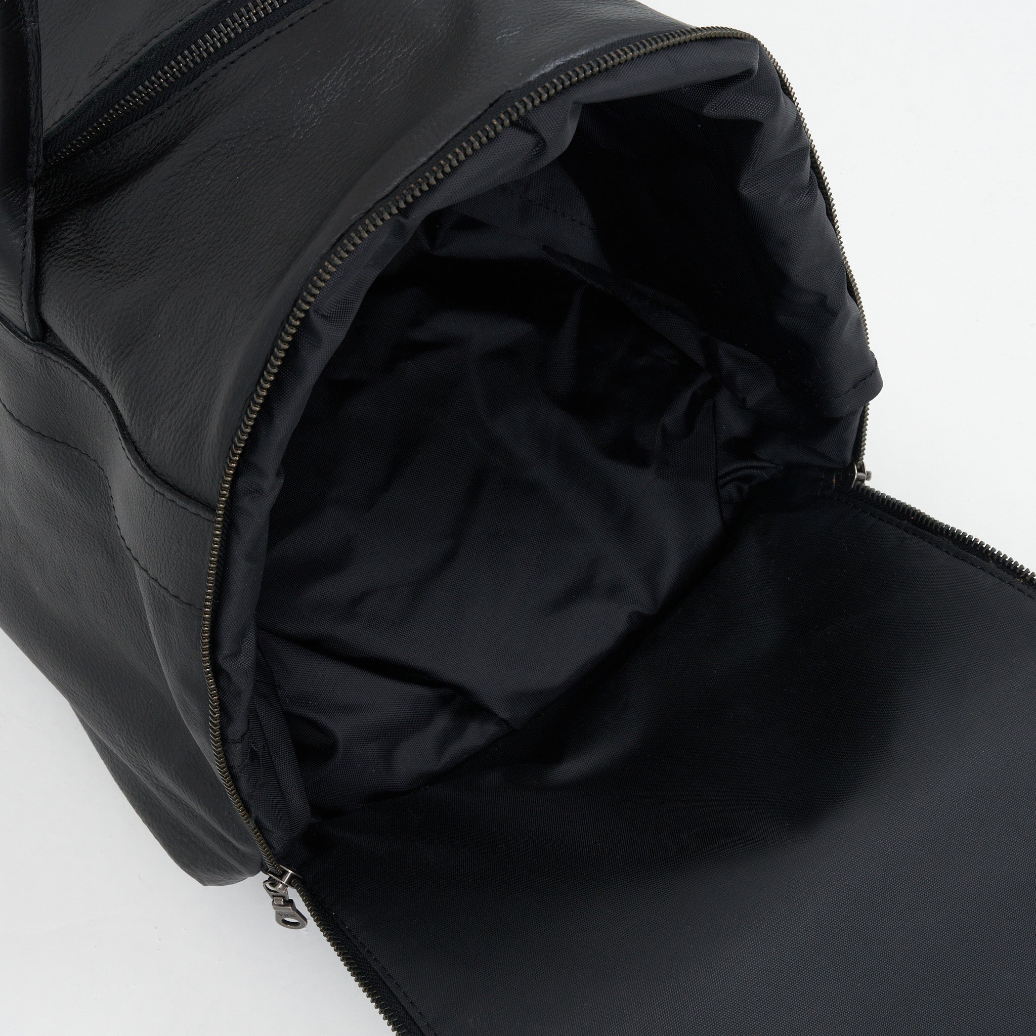 Sneaker compartment on Black Genuine Leather Sports Duffel Bag with Waterproof Lining & Sneaker Compartment