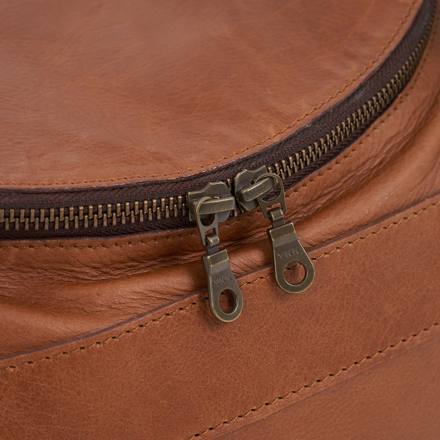 YKK Zip on Pecan Genuine Leather Sports Duffel Bag with Waterproof Lining & Sneaker Compartment