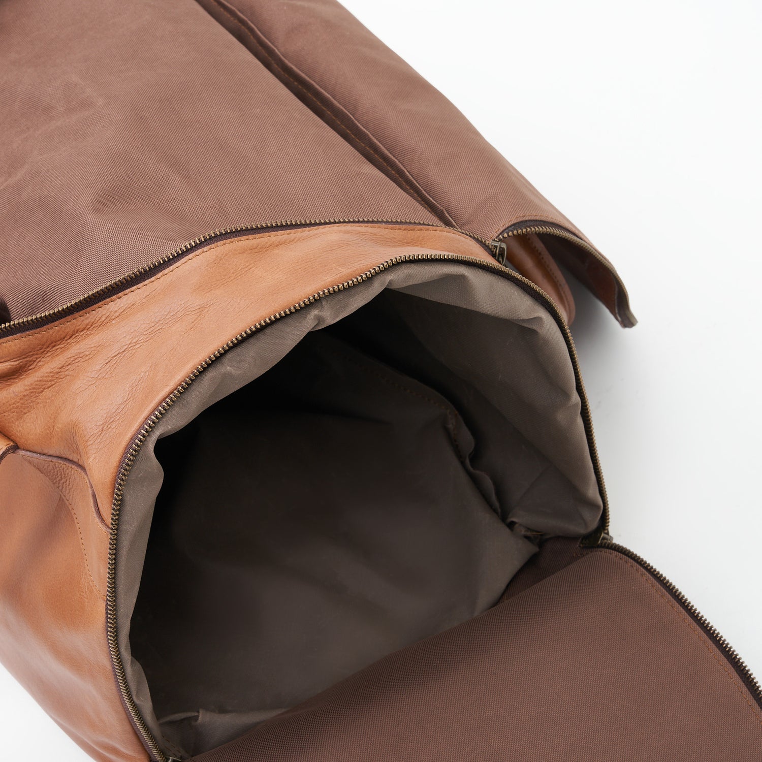 Sneaker compartment on Pecan Genuine Leather Sports Duffel Bag with Waterproof Lining & Sneaker Compartment