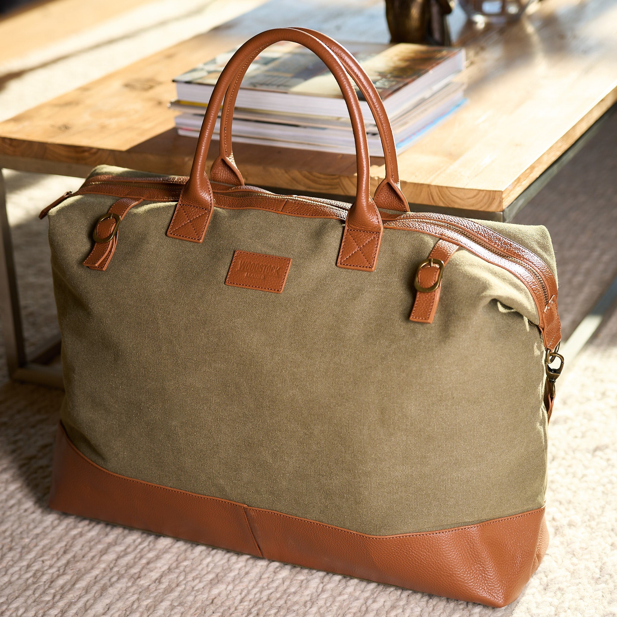 Hudson Canvas and Leather Weekender Bag - Woodstock Leather