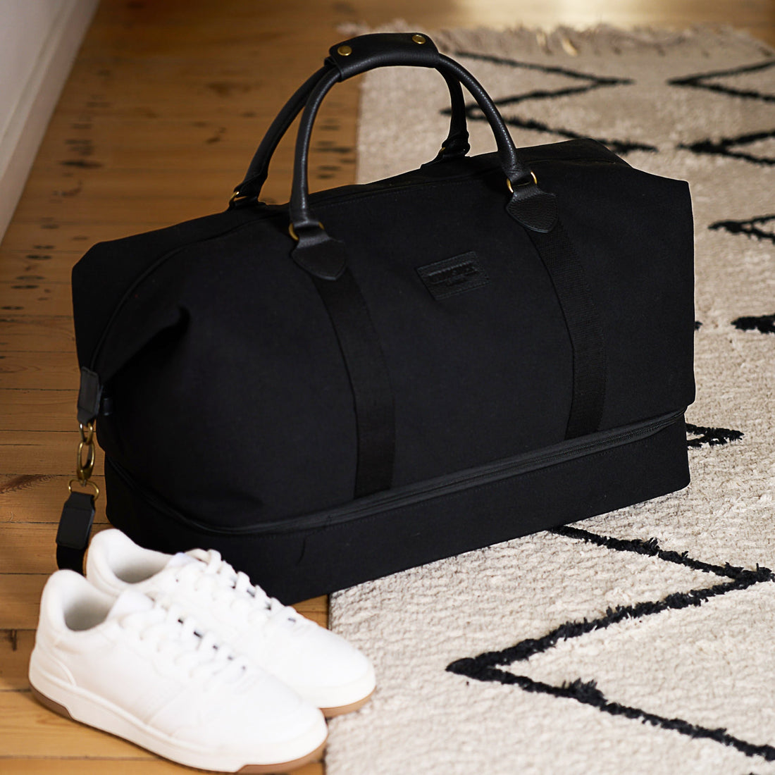 Kingsley Double Layer Canvas and Leather Duffel with Shoe Compartment - Woodstock Leather