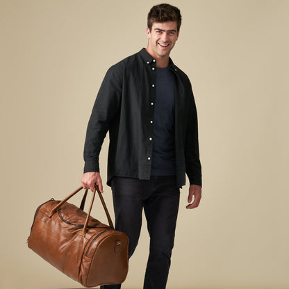 Weekender Duffel Bag with Waterproof Lining &amp; Sneaker Compartment - Woodstock Leather