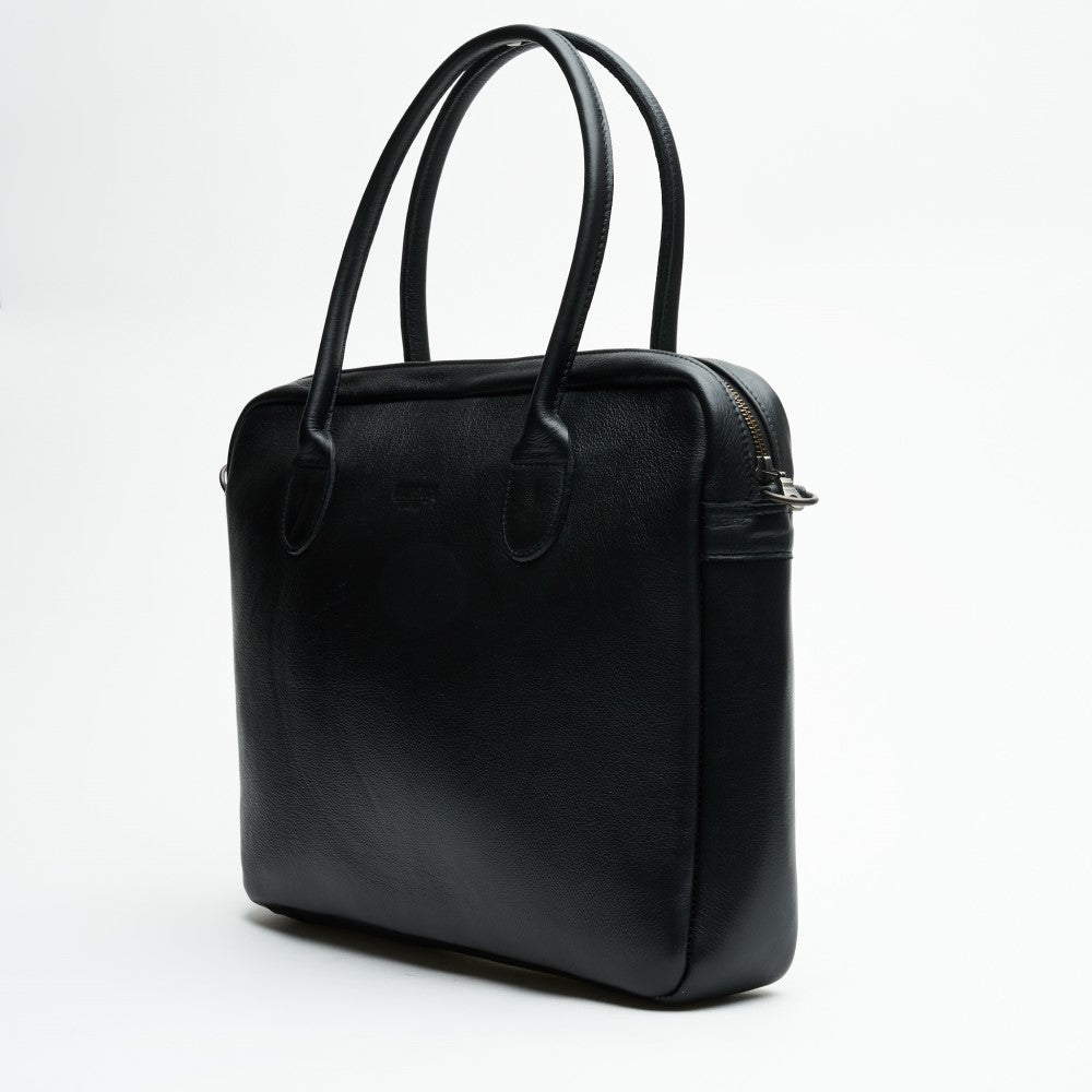 Side view of 15&quot; Genuine Leather Laptop Bag - Black | Woodstock Leather 