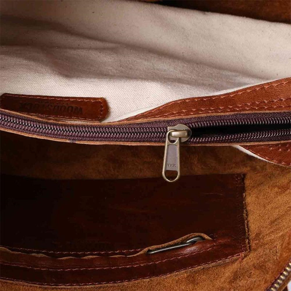 Zipper closure with interior compartments on 2-in-1 Elle Shopper Bag-Pecan