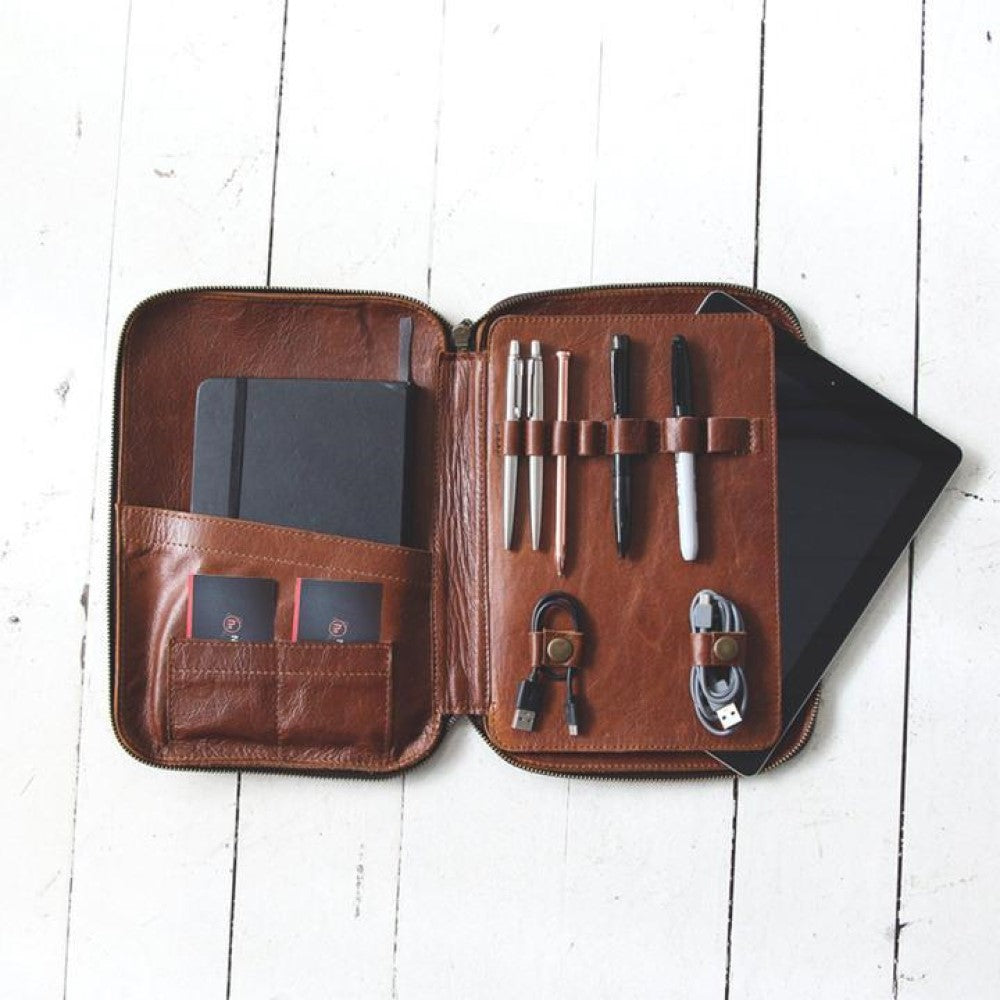 Aria iPad &amp; Notebook Pouch in Pecan with internal accessories