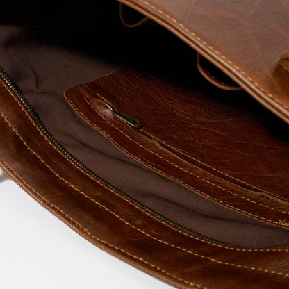 Interior view of zippered compartment on Blake Tote Bag - Pecan