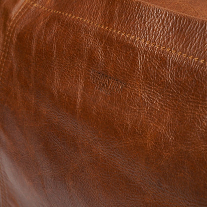 Embossed Woodstock Leather logo on Elliot Duffel Bag-Pecan