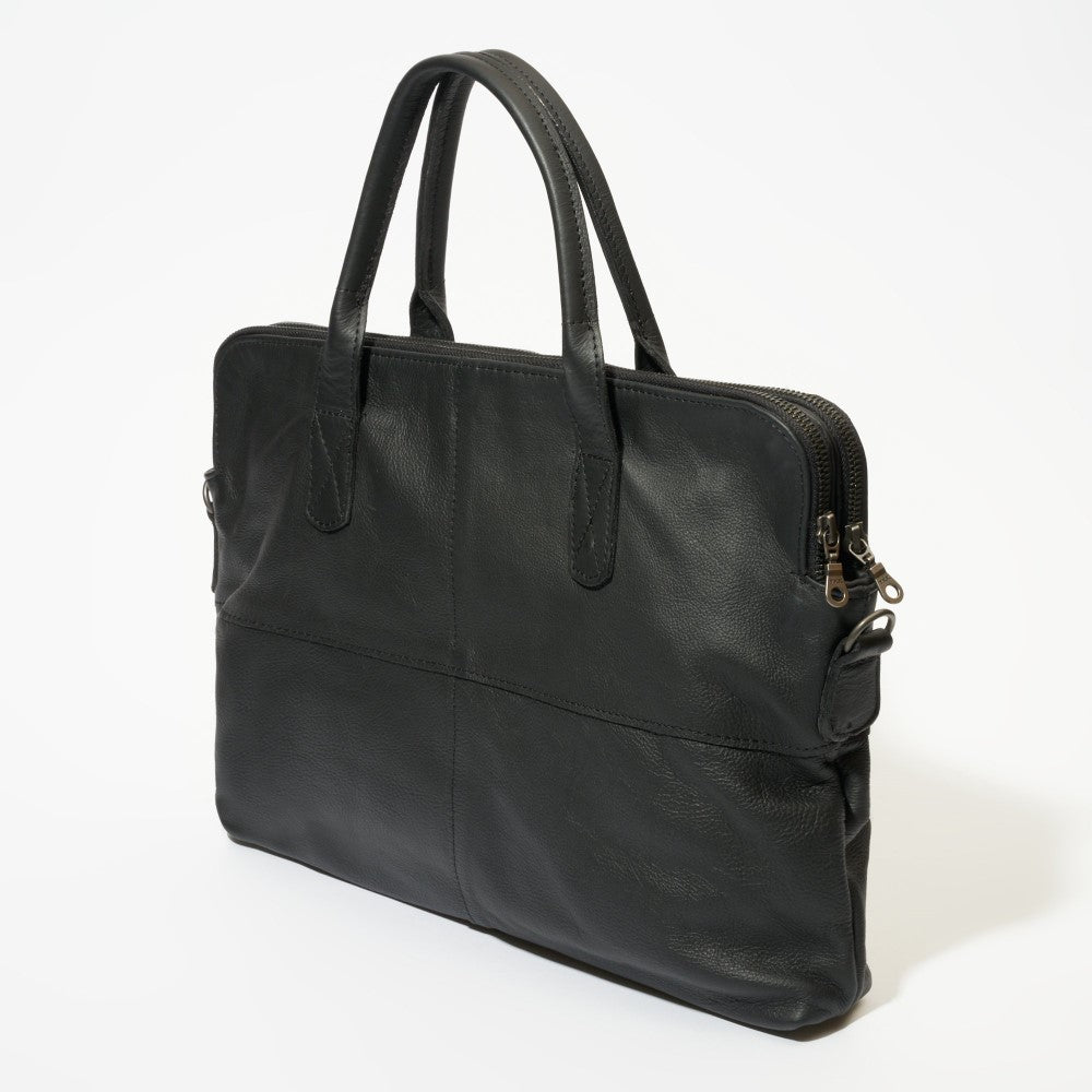 Exterior front and side view of Emerson Luxury Laptop Bag-Black