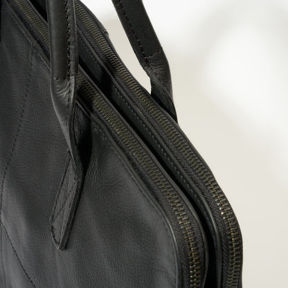 Top view of zippered compartments on Emerson Luxury Laptop Bag-Black