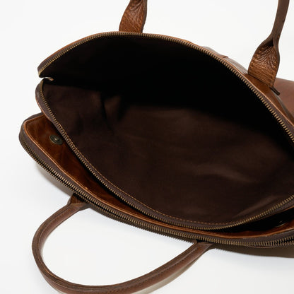 Internal view of second zippered compartment on Laptop Bag-Pecan