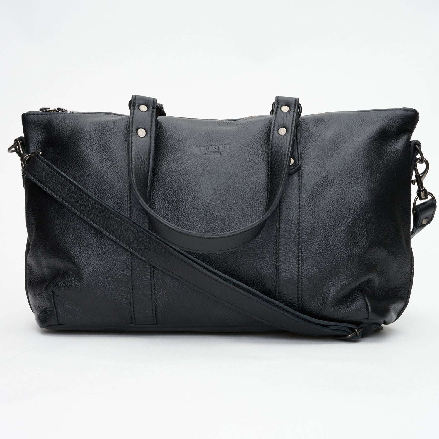 Front view of Black Genuine Leather Freya Shoulder Hand Bag with Sling | Woodstock Leather