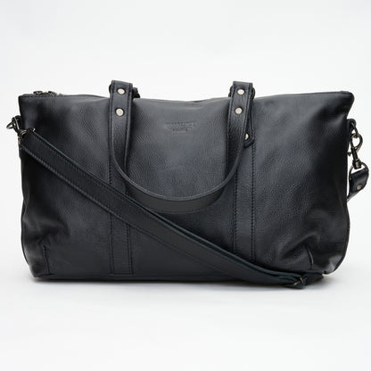 Front view of Black Genuine Leather Freya Shoulder Hand Bag with Sling | Woodstock Leather