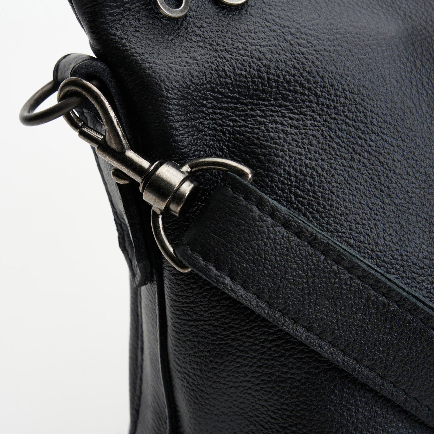 Strap detail on Black Genuine Leather Freya Shoulder Hand Bag with Sling | Woodstock Leather