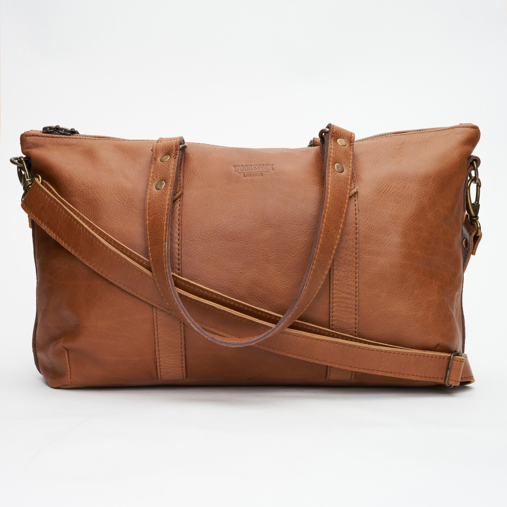 Front view of Pecan Genuine Leather Freya Shoulder Hand Bag with Sling | Woodstock Leather