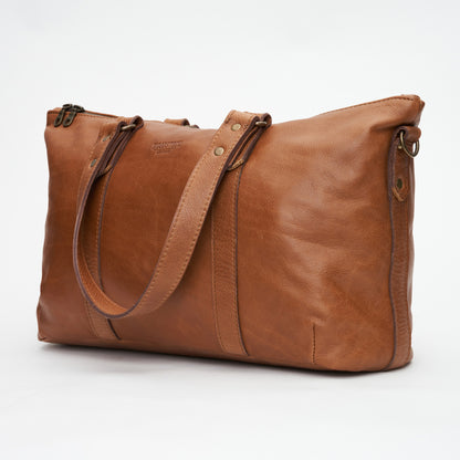 Side view of Pecan Genuine Leather Freya Shoulder Hand Bag with Sling | Woodstock Leather