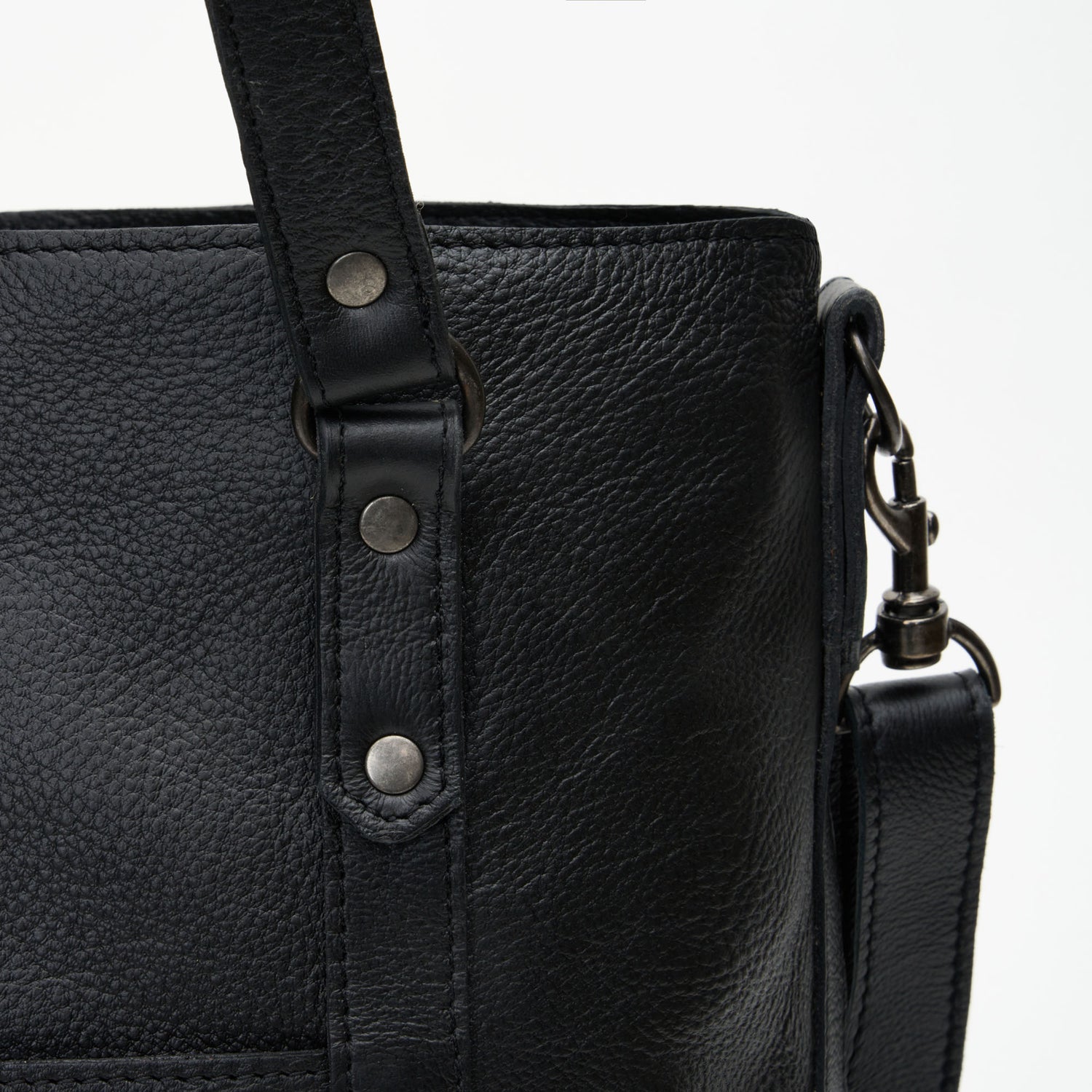 Strap detail for Black Genuine Leather Longline Essie Sling Handbag with Laptop Compartment | Woodstock Leather