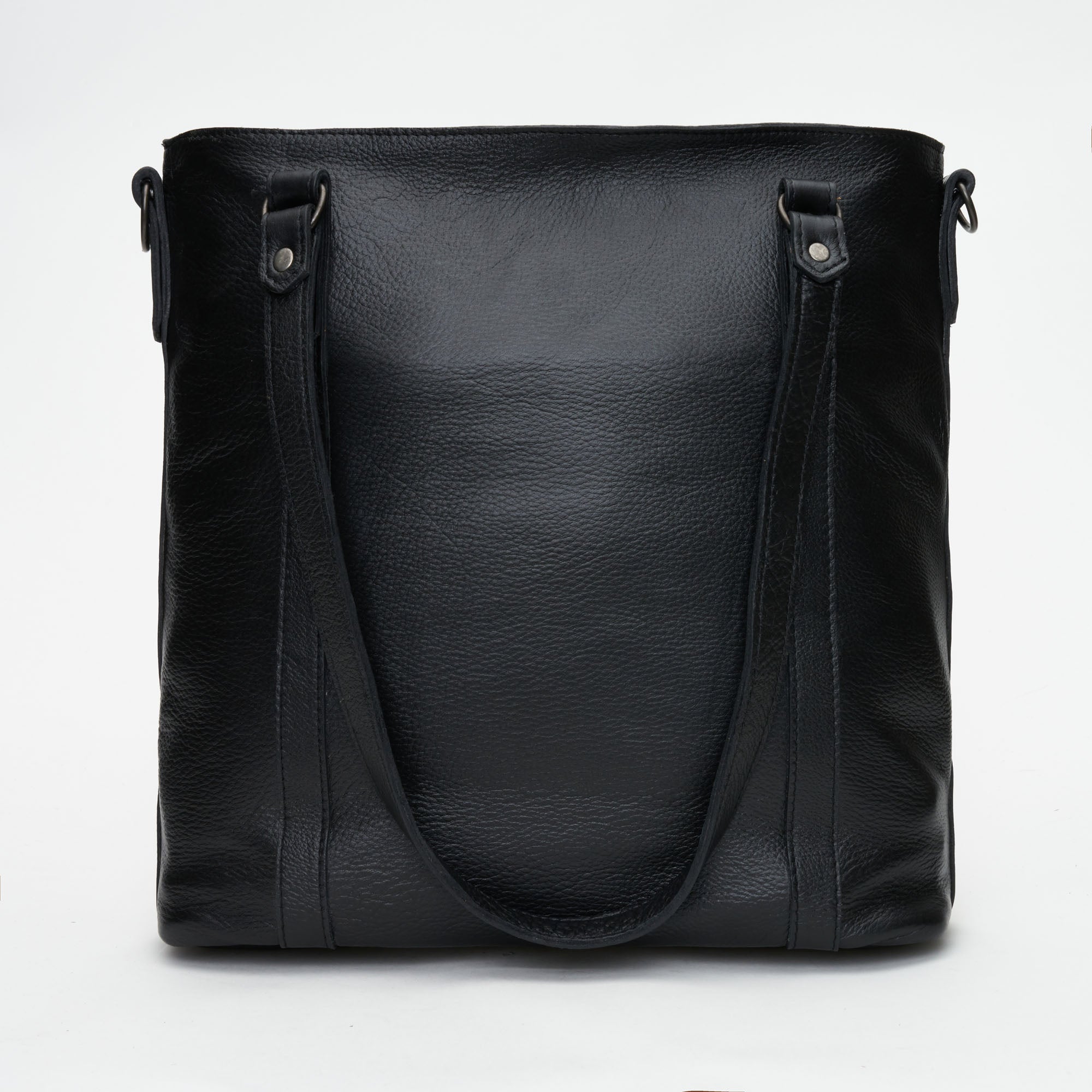 Back view of Black Genuine Leather Longline Essie Sling Handbag with Laptop Compartment | Woodstock Leather