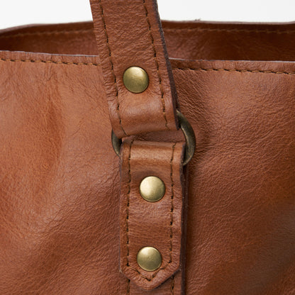 Handle detail of Pecan Genuine Leather Longline Essie Sling Handbag with Laptop Compartment | Woodstock Leather
