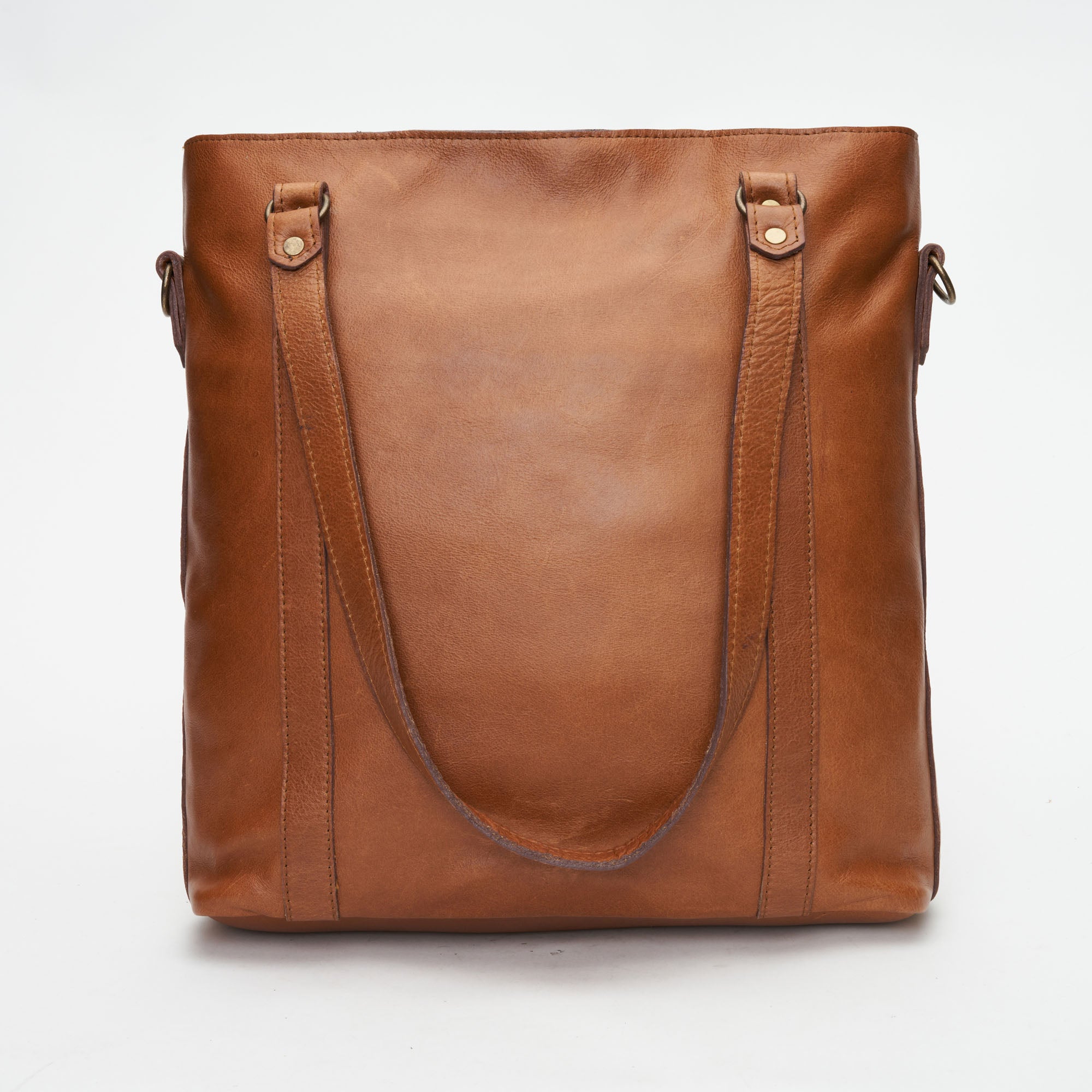 Back view of Pecan Genuine Leather Longline Essie Sling Handbag with Laptop Compartment | Woodstock Leather