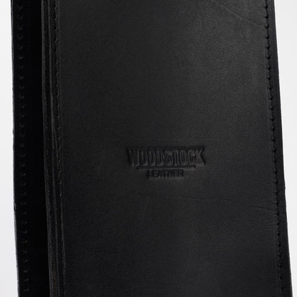 Embossed Woodstock Leather logo on  Genuine Leather Wine Carrier - Black 
