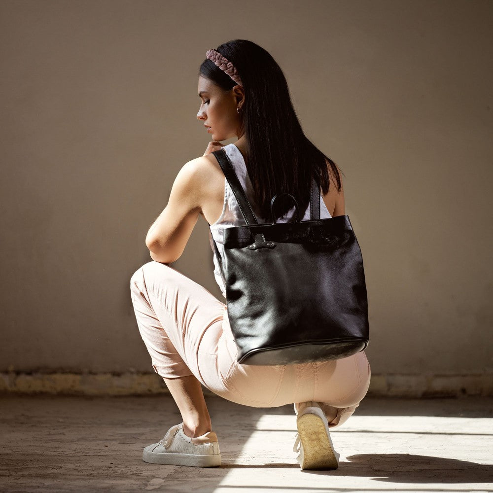 Woman wearing Haley Backpack-Black