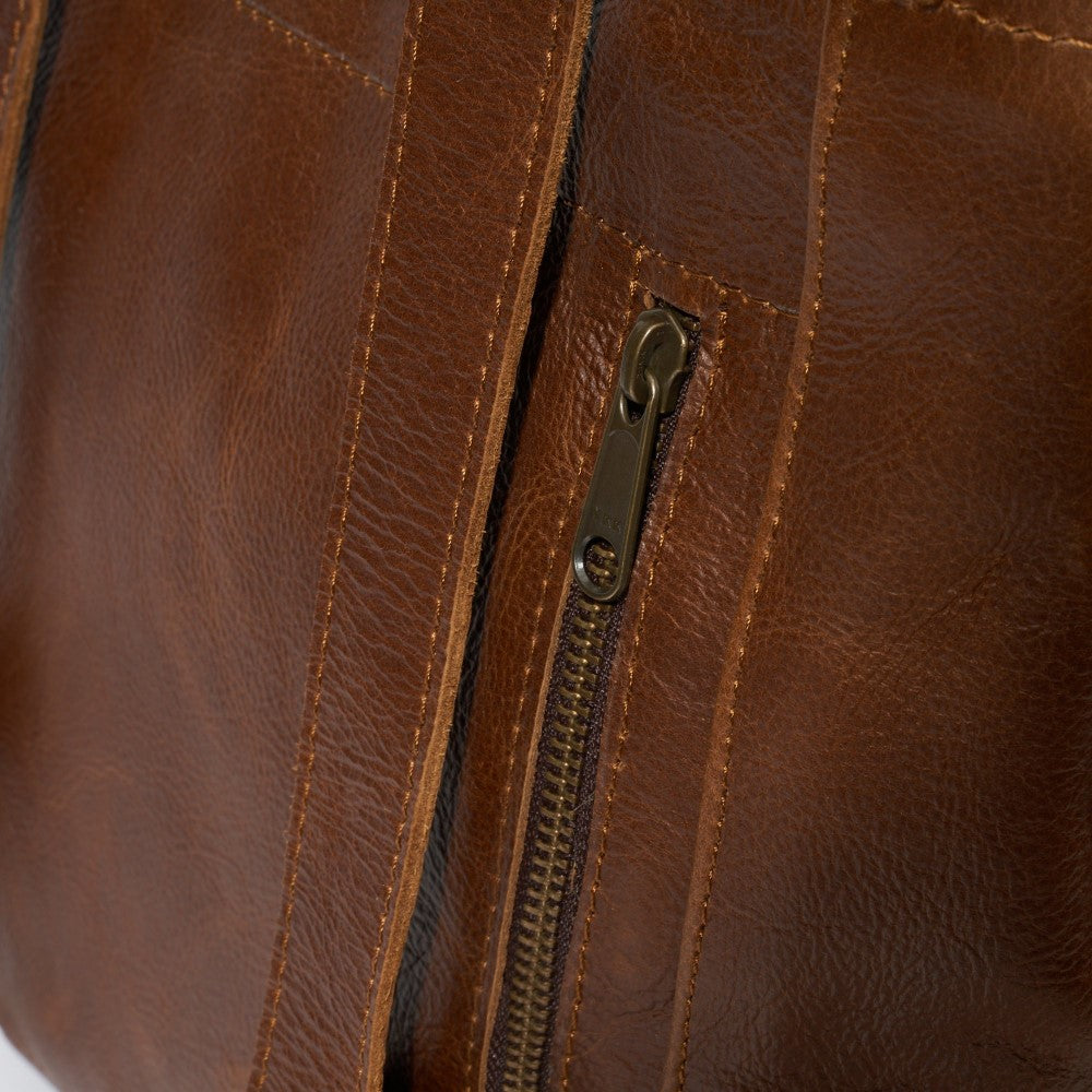 Back view with brass zipper - Haley Backpack-Pecan 