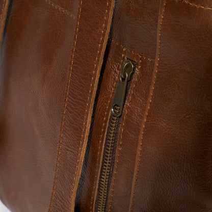 Back view with brass zipper - Haley Backpack-Pecan 