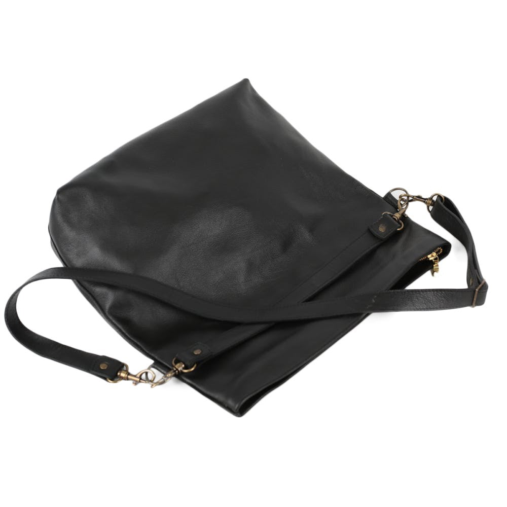 Full view of Lined Carly Sling Bag-Black with detachable trap