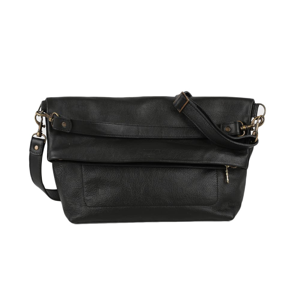 Full front view of folded Lined Carly Sling Bag-Black