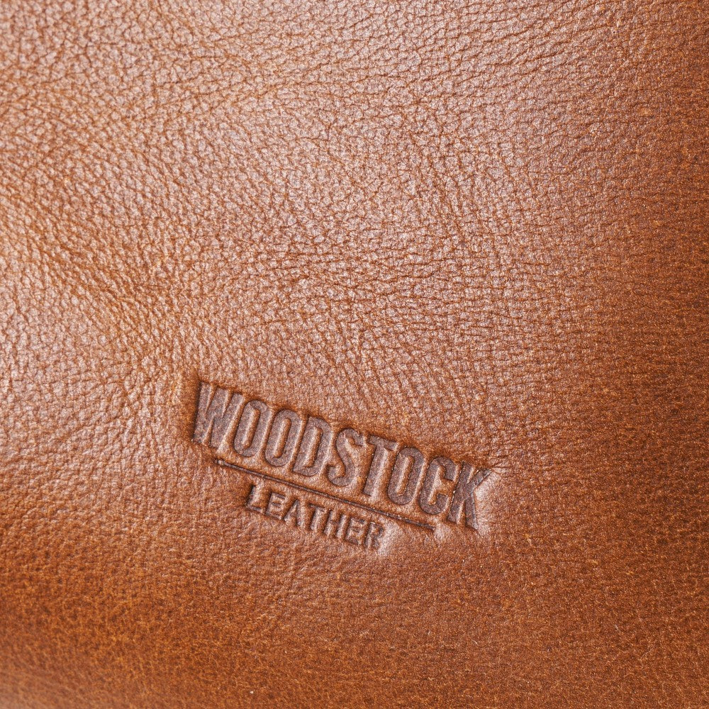 Embossed Woodstock Leather logo on Lined Lexi Work Bag - Pecan