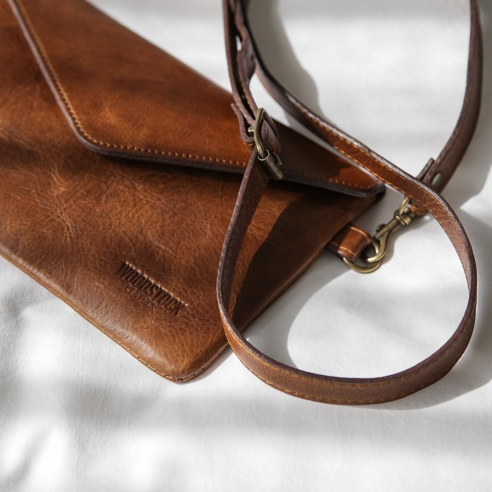 Top view of Marley Clutch Bag - Pecan with strap