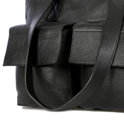 View of front pockets with flaps on Mason XL Nappy Bag - Black