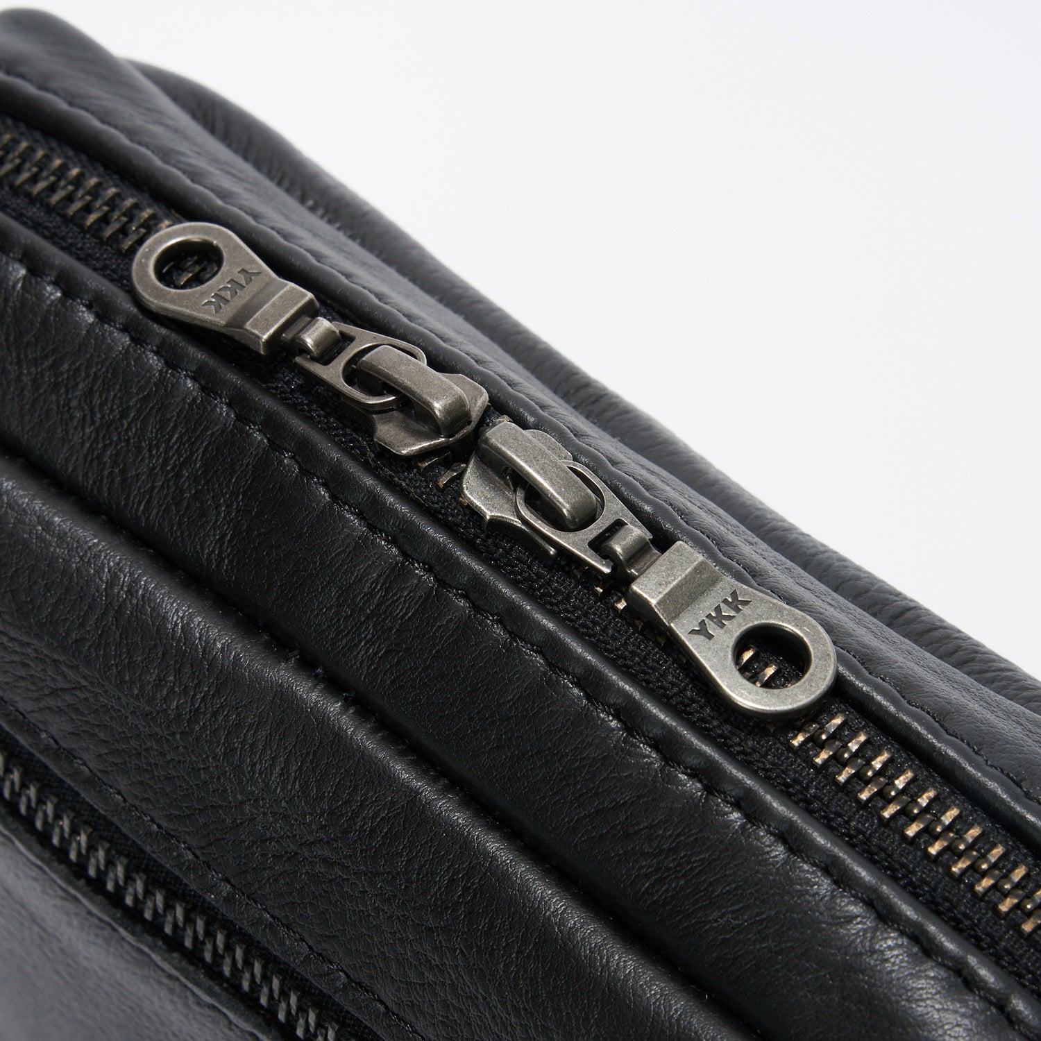 YKK zip on Black Genuine Leather Madison Boxy Crossbody Sling Bag