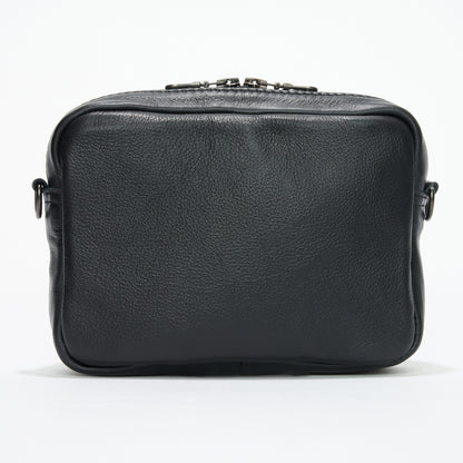 Rear view of Black Genuine Leather Madison Boxy Crossbody Sling Bag