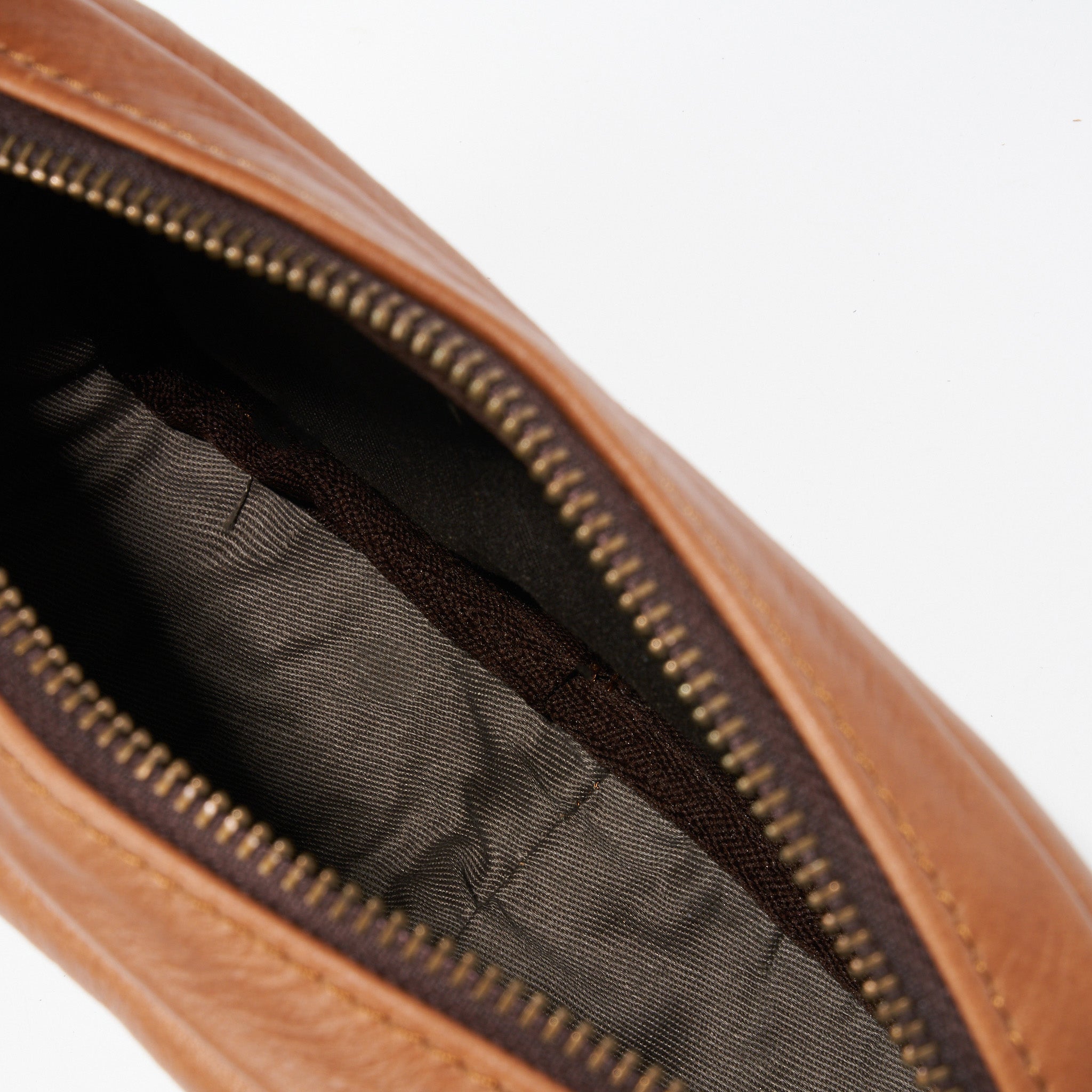 Internal view of Pecan Genuine Leather Madison Boxy Crossbody Sling Bag